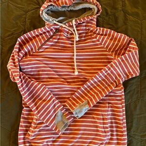 AMPERSAND AVE Coral and White Striped Hoodie